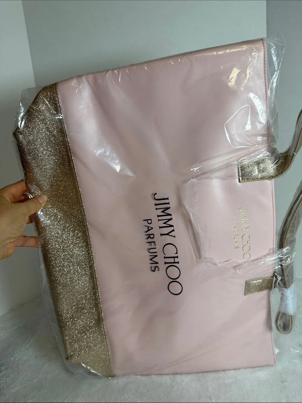Jimmy Choo Pink Tote with Gold Glitter Trim